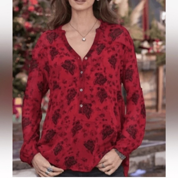 Sundance shirts  womens small red Elodie Floral Tiered sheer Camisole Tunic Flow - Picture 1 of 16
